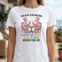 Our Book Club Meeting Where We Dont Read A Page Besties For Life T Shirt Gift For Flamingo Lover