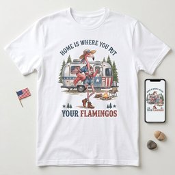 Home Is Where You Put Your Flamingos RV Camping Patriotic Shirt T Shirt Gift For Flamingo Lover