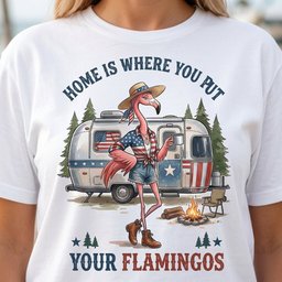 Home Is Where You Put Your Flamingos RV Camping Patriotic Shirt T Shirt Gift For Flamingo Lover