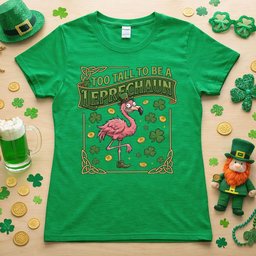 Too Tall To Be A Leprechaun Flamingo St Patricks Day Funny Irish T Shirt Gift For Flamingo Lover