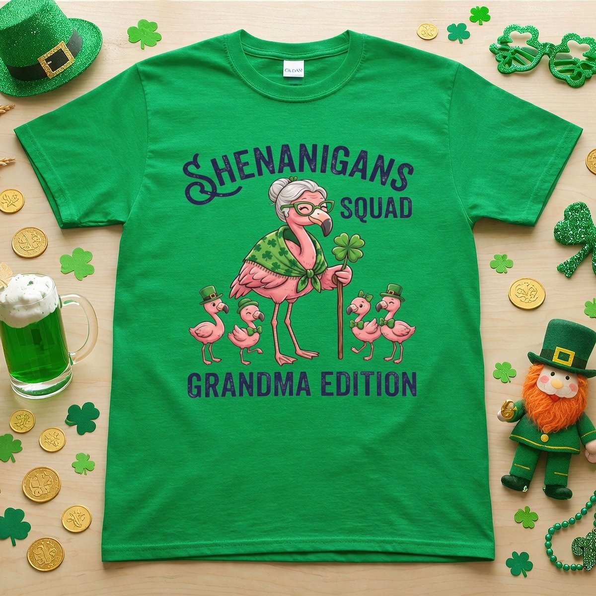 Shenanigans Squad Grandma Edition St Patricks Day Flamingo Shirt Funny T Shirt Gift For Grandma
