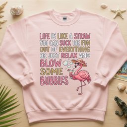 Life Is Like A Straw Blow Bubbles Flamingo Funny Tropical Summer Vacation T Shirt Gift For Women