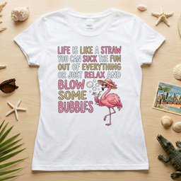 Life Is Like A Straw Blow Bubbles Flamingo Funny Tropical Summer Vacation T Shirt Gift For Women