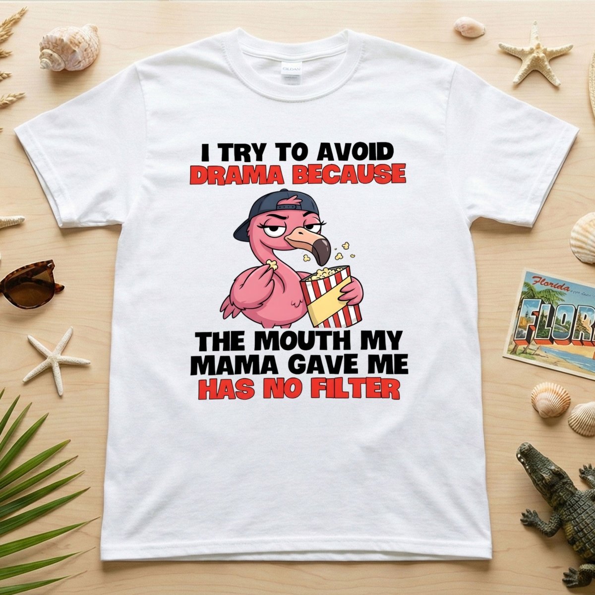Hilarious No Filter Flamingo T Shirt For Women Sarcastic Quote Drama Tee Gift For Women