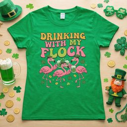 Funny St Patricks Days Day Flamingo Drinking Shirt Drinking With My Flock T Shirt Gift For Women