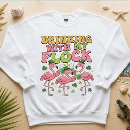 Funny St Patricks Days Day Flamingo Drinking Shirt Drinking With My Flock T Shirt Gift For Women