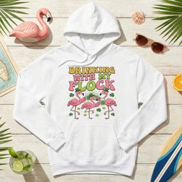 Funny St Patricks Days Day Flamingo Drinking Shirt Drinking With My Flock T Shirt Gift For Women