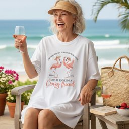 Personalized A Woman Cannot Survive On Wine Alone Crazy Friend Flamingo T Shirt Gift For Women