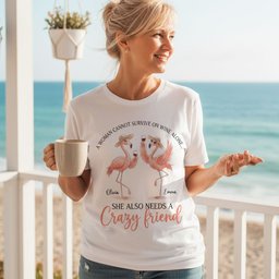 Personalized A Woman Cannot Survive On Wine Alone Crazy Friend Flamingo T Shirt Gift For Women