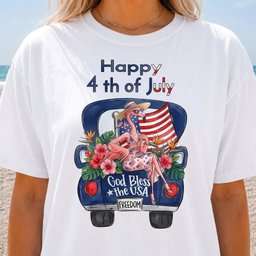 Happy 4th Of July God Bless The USA Flamingo Truck Patriotic Shirt T Shirt Gift For Flamingo Lover