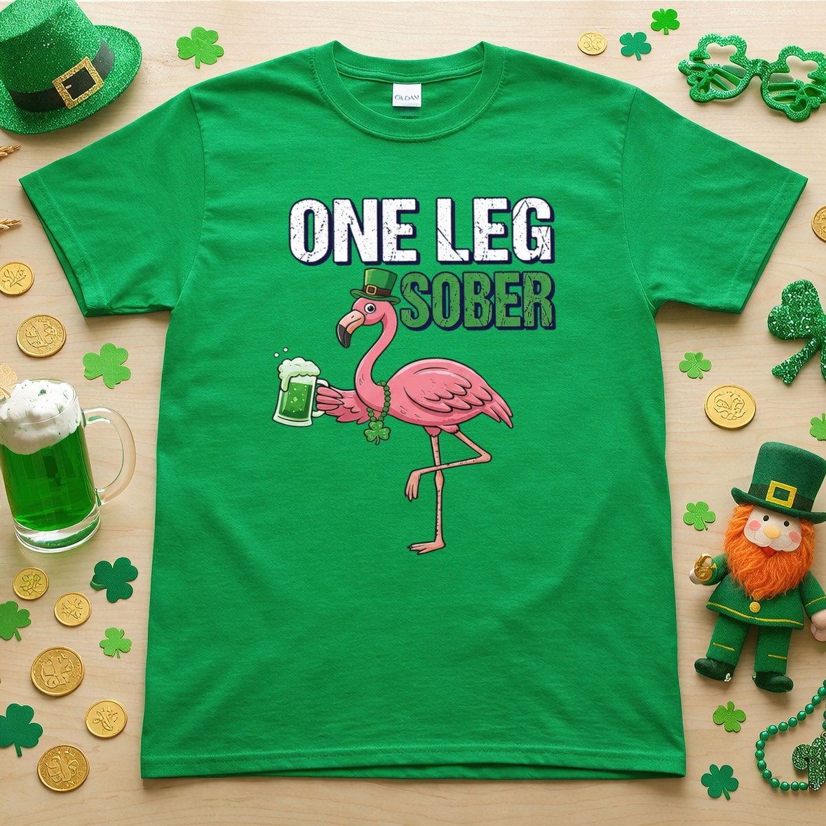 One Leg Sober Flamingo St Patricks Day Funny Irish Beer Lover Party T Shirt Gift For Flamingo Lover