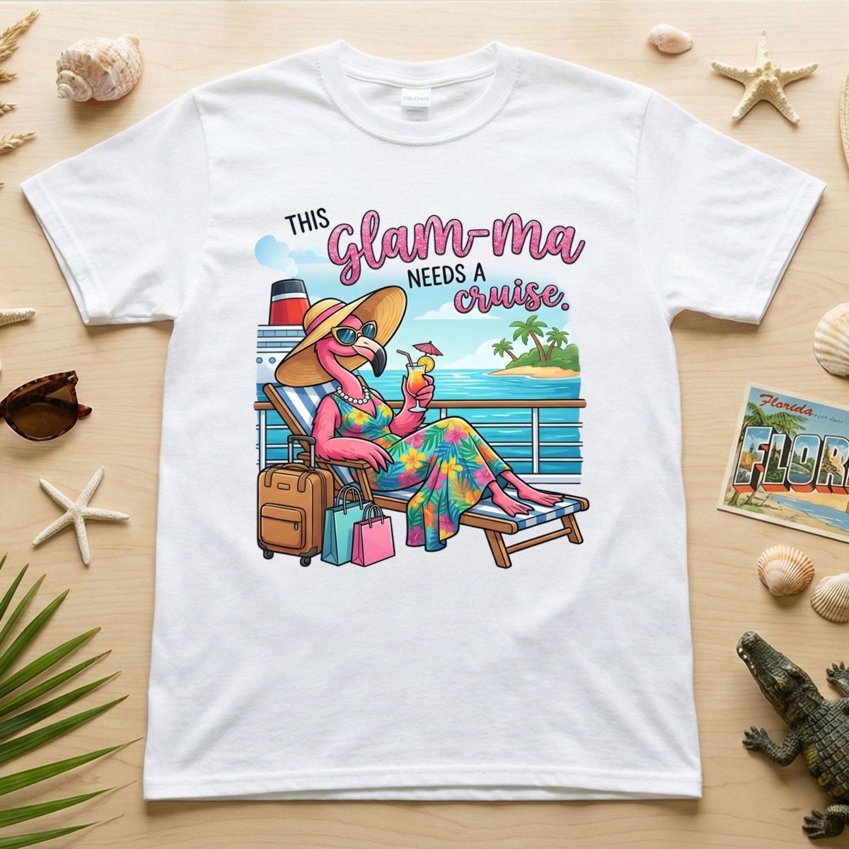 Fabulous Tropical Flamingo Glam Ma Cruise Shirt Funny Retirement T Shirt Gift For Flamingo Lover
