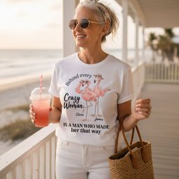 Personalized Behind Every Crazy Woman Funny Flamingo Couple Shirt Custom T Shirt Gift For Women