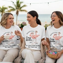 Personalized Behind Every Crazy Woman Funny Flamingo Couple Shirt Custom T Shirt Gift For Women