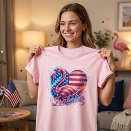 Custom Name Patriotic Sparkle Heart Flamingo July 4th Shirt T Shirt Gift For Flamingo Lover