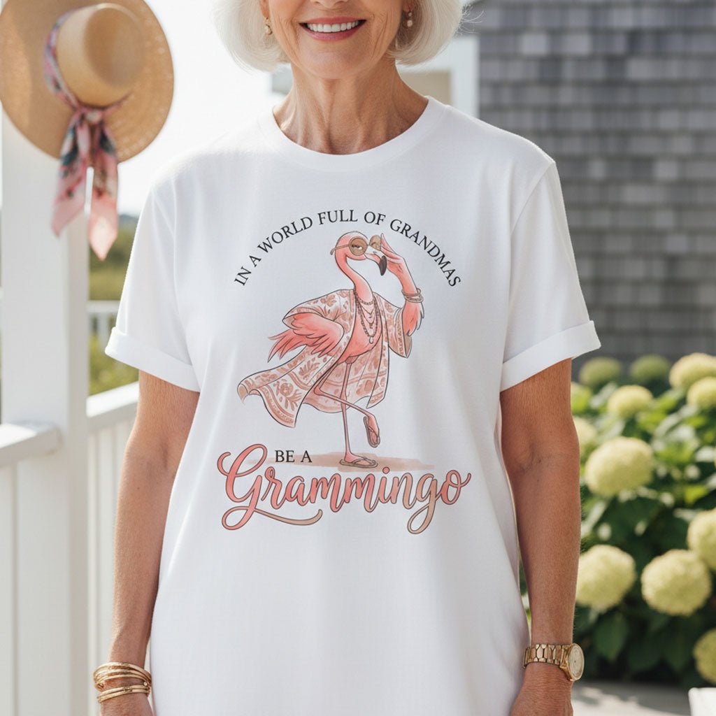 Personalized In A World Full Of Grandmas Be A Grammingo Shirt T Shirt Gift For Flamingo Lover