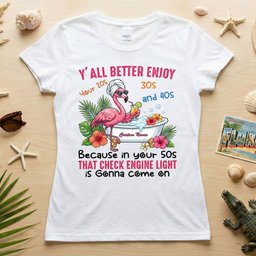 Hilarious Personalized 50th Birthday Flamingo Shirt Check Engine Light Humor Gift For Her T Shirt