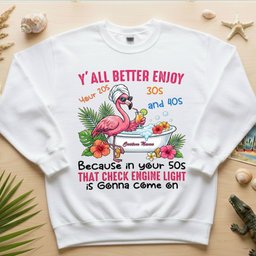 Hilarious Personalized 50th Birthday Flamingo Shirt Check Engine Light Humor Gift For Her T Shirt