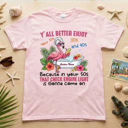 Hilarious Personalized 50th Birthday Flamingo Shirt Check Engine Light Humor Gift For Her T Shirt