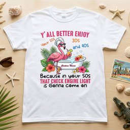 Hilarious Personalized 50th Birthday Flamingo Shirt Check Engine Light Humor Gift For Her T Shirt
