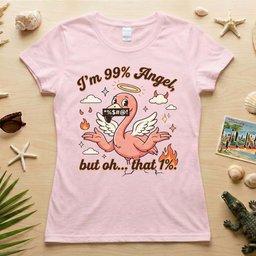 Sassy Flamingo Im 99 Percent Angel Graphic T Shirt Funny Retro Humor Tee For Women Gift For Women
