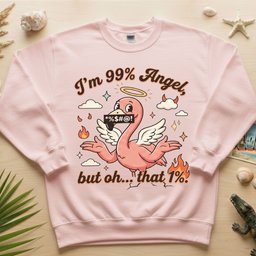 Sassy Flamingo Im 99 Percent Angel Graphic T Shirt Funny Retro Humor Tee For Women Gift For Women