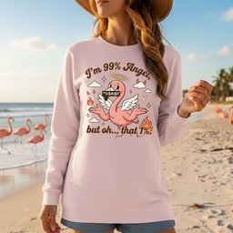 Sassy Flamingo Im 99 Percent Angel Graphic T Shirt Funny Retro Humor Tee For Women Gift For Women