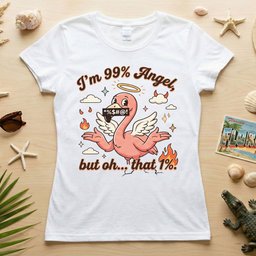 Sassy Flamingo Im 99 Percent Angel Graphic T Shirt Funny Retro Humor Tee For Women Gift For Women