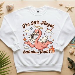 Sassy Flamingo Im 99 Percent Angel Graphic T Shirt Funny Retro Humor Tee For Women Gift For Women