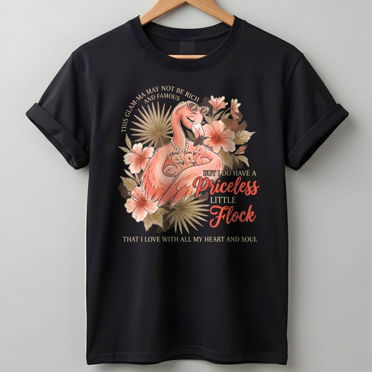 Personalized This Glam Ma Has A Priceless Little Flock Shirt Custom T Shirt Gift For Flamingo Lover