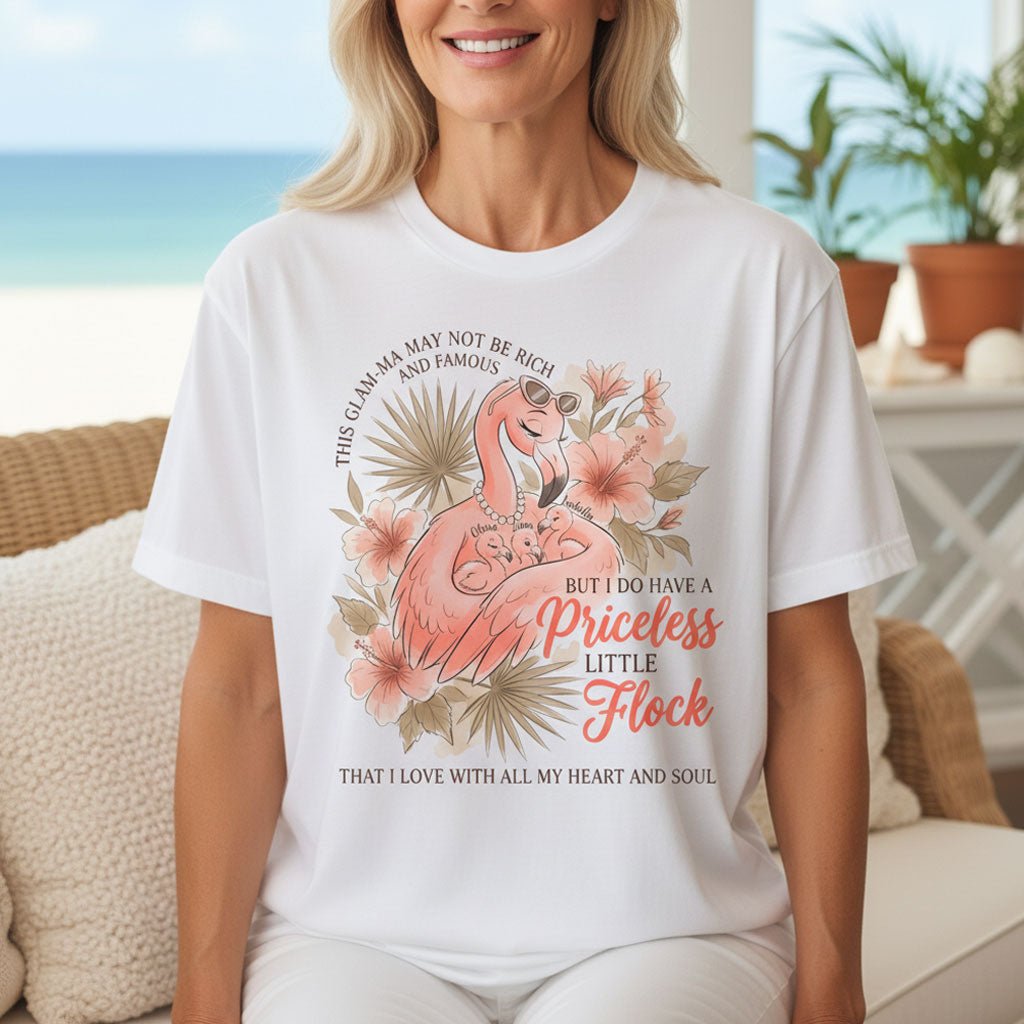 Personalized This Glam Ma Has A Priceless Little Flock Shirt Custom T Shirt Gift For Flamingo Lover