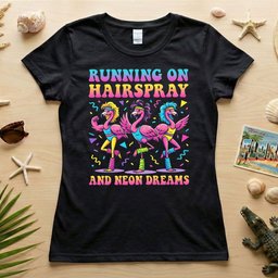 Running On Hairspray And Neon Dreams Funny 80s Aerobics Retro T Shirt Gift For Flamingo Lover