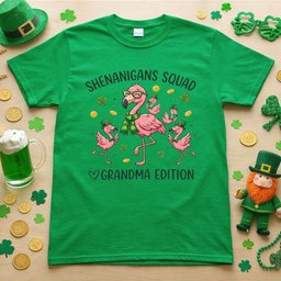 St Patricks Day Shenanigans Squad Flamingo Grandma T Shirt Lucky Irish Family Matching Gift