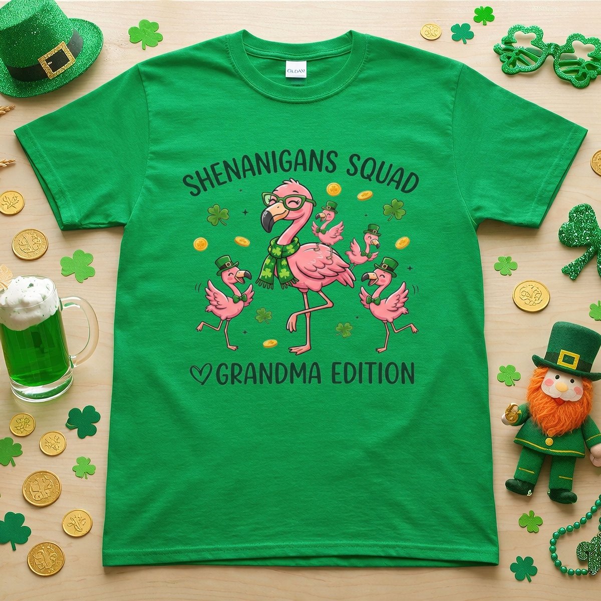 St Patricks Day Shenanigans Squad Flamingo Grandma T Shirt Lucky Irish Family Matching Gift
