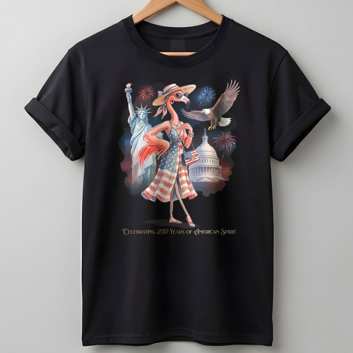 Celebrating 250 Years Of American Spirit Patriotic Eagle Flamingo T Shirt Gift For Flamingo Lover