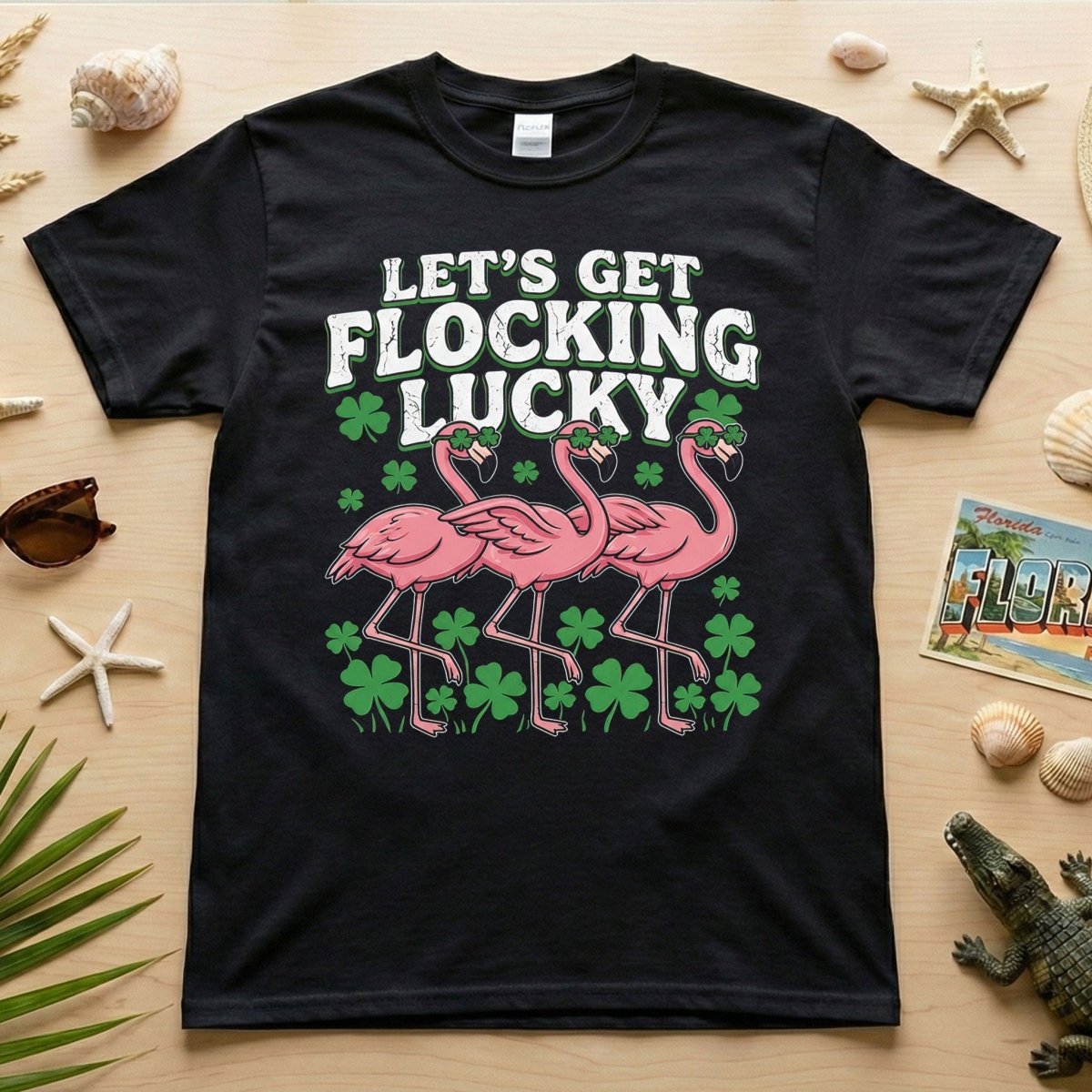 Funny Lets Get Flocking Lucky Flamingo St Patricks Day Festive Irish Womens T Shirt Gift For Women