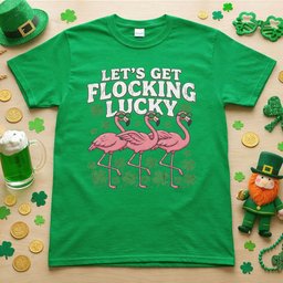 Funny Lets Get Flocking Lucky Flamingo St Patricks Day Festive Irish Womens T Shirt Gift For Women