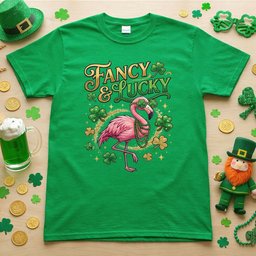 Fancy And Lucky Shamrock Flamingo St Patricks Day T Shirt Irish Party Tee For Women Gift For Women