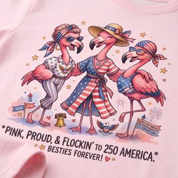 Pink Proud And Flockin To 250 America Besties Forever Shirt T Shirt Gift For Flamingo Lover