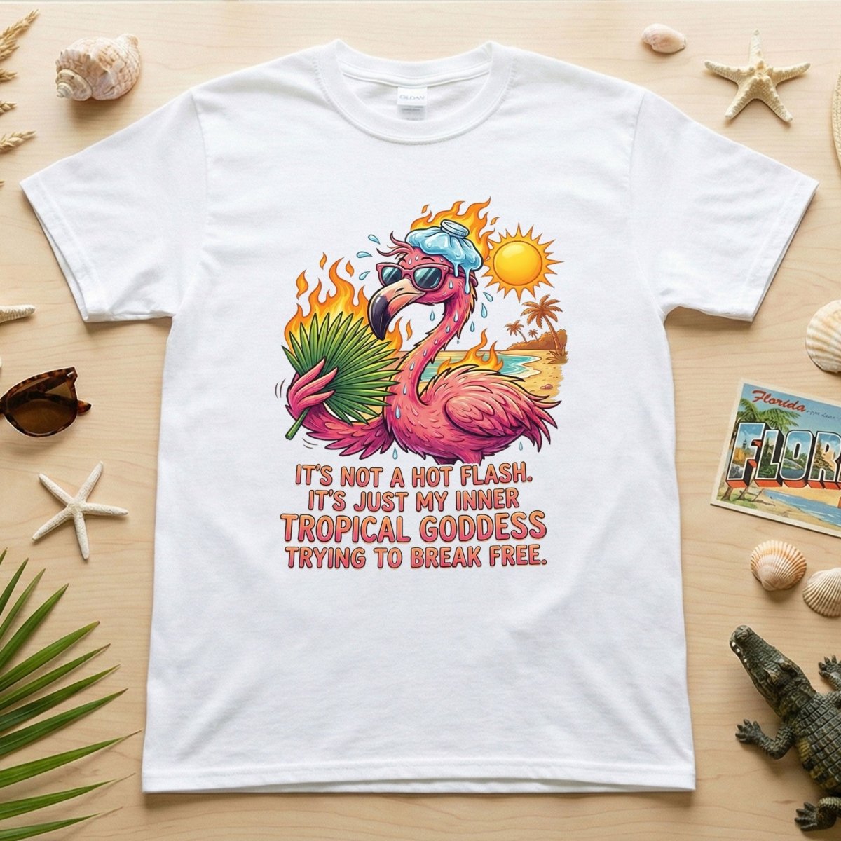 Fiery Tropical Goddess Flamingo Shirt Funny Menopause Hot Flash Tee Gift