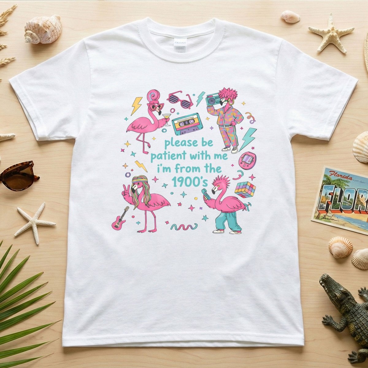 Witty 1900s Flamingo Shirt For Women Funny Vintage 80s 90s Graphic Tee Gift For Women