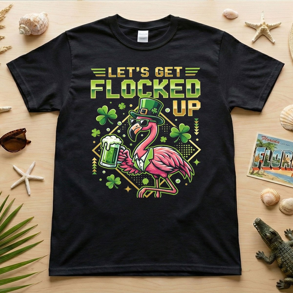 Funny Lets Get Flocked Up St Patricks Day Flamingo Irish Beer Party T Shirt Gift For Flamingo Lover