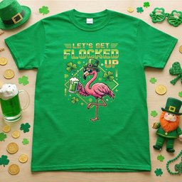 Funny Lets Get Flocked Up St Patricks Day Flamingo Irish Beer Party T Shirt Gift For Flamingo Lover