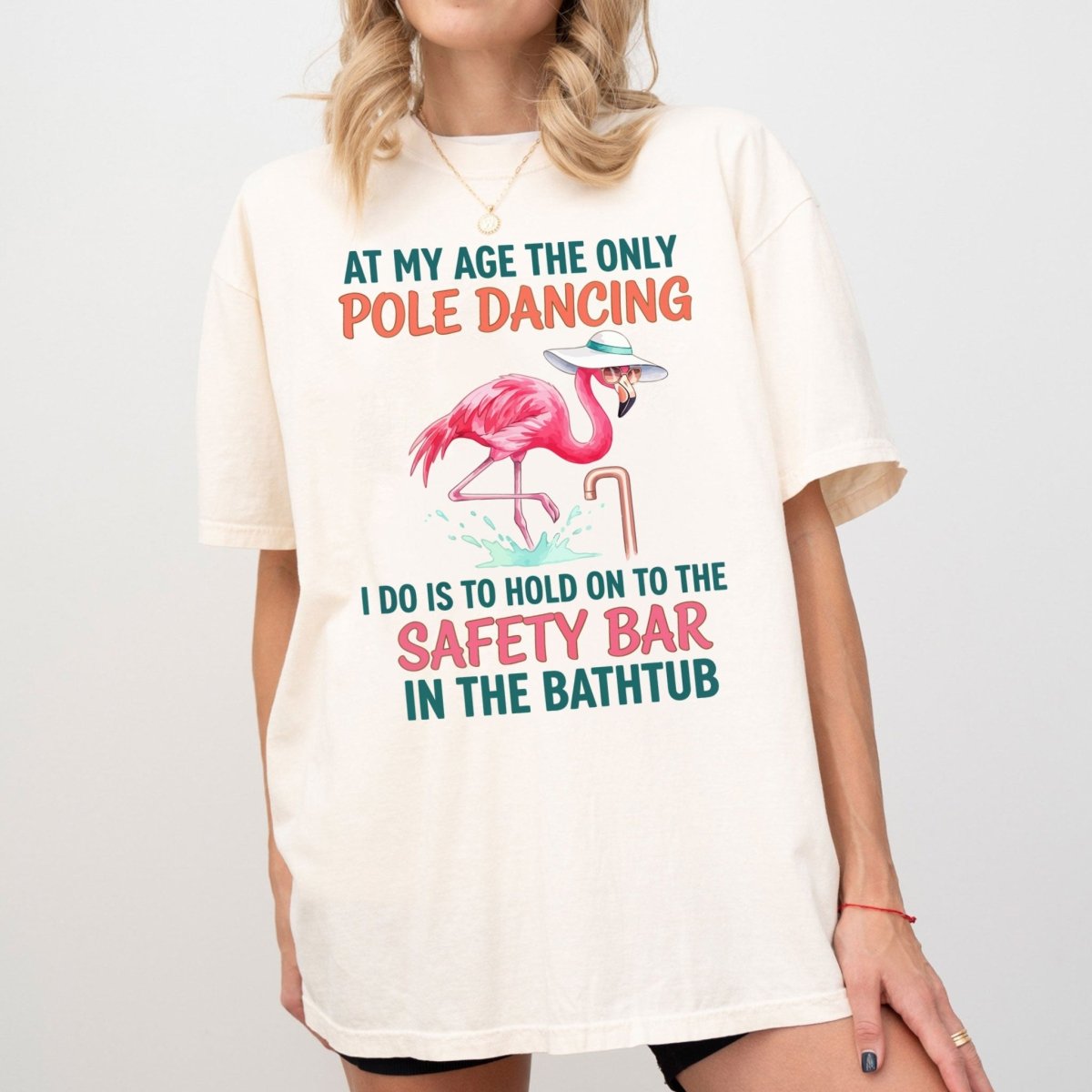 Hilarious Pole Dancing Flamingo T Shirt Funny Age Joke Gift For Women And Mom