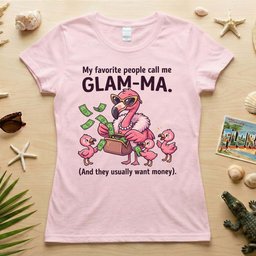 Sassy Glam Ma Flamingo Shirt Funny Grandma Money Graphic Tee Gift