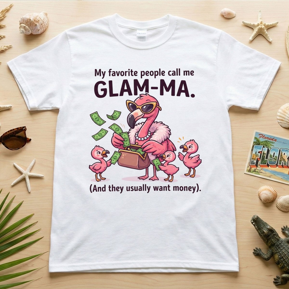 Sassy Glam Ma Flamingo Shirt Funny Grandma Money Graphic Tee Gift