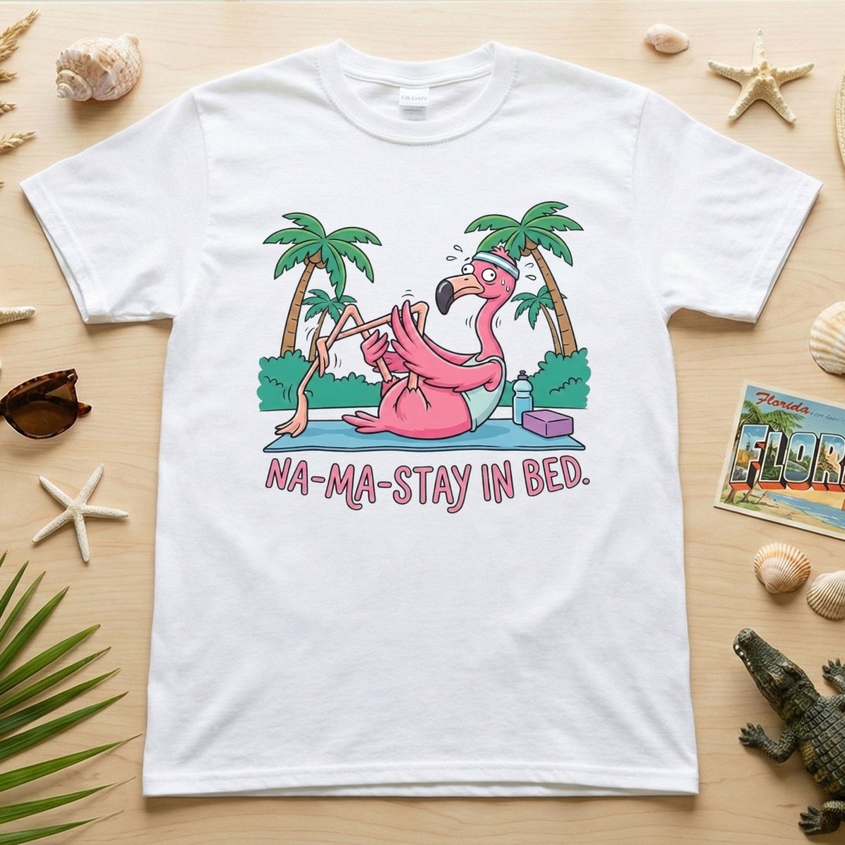 Humorous Flamingo Yoga T Shirt Na Ma Stay In Bed Funny Gift For Glam Ma