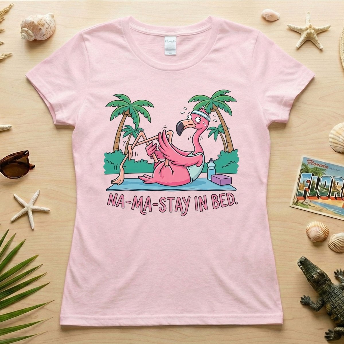 Humorous Flamingo Yoga T Shirt Na Ma Stay In Bed Funny Gift For Glam Ma