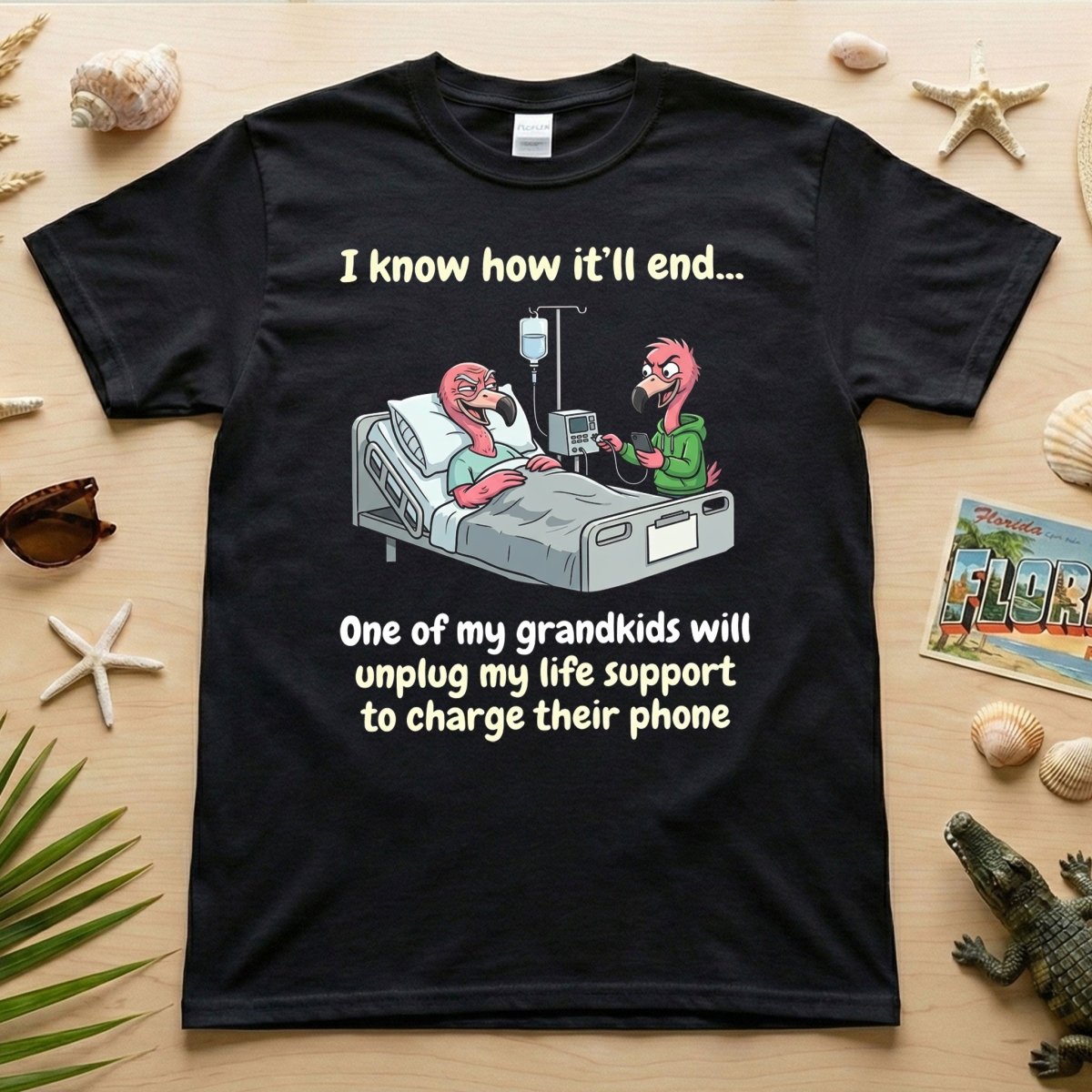 Life Support Grandkids Flamingo Funny Dark Humor Sarcastic Saying T Shirt Gift For Flamingo Lover
