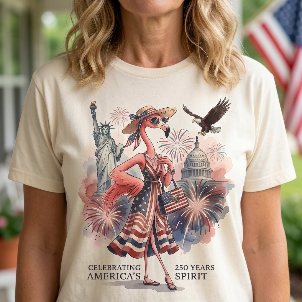 Celebrating Americas 250 Years Spirit Patriotic Flamingo T Shirt Gift For Flamingo Lover